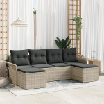 Rantry 6-teiliges Garten-Sofa-Set mit Kissen Hellgraues Poly-Rattan, 2-Sitzer Garten-Sofa mit Stauraum & Kissen Hellgraues Poly-Rattan Gartenlounge Model3354141