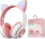 ETRSAIRL YUSONIC Cat Ear Bluetooth k&otilde;rvaklapid v&auml;ikelaste juhtmevabad k&otilde;rvaklapid poistele ja t&uuml;drukutele Amazon Fire Tablet/Laptop/iPad/kooli (valge/roosa 2)