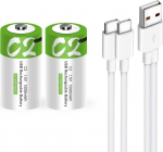 USB C liitium-ioon akud, 1,5 V 5000 mWh akud C aku, 2H tundi kiirlaadimist, 1200 ts&uuml;klit C-t&uuml;&uuml;pi laadimiskaabliga, &uuml;lelaadimiskaitse, 2 tk pakendis