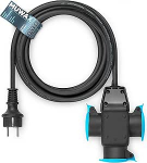 Kummist pikenduskaabel 20 m 3-kohalise jaoturiga ehitusplatsidel, t&ouml;&ouml;kojas, t&ouml;&ouml;stuses, vastupidavaks v&auml;litingimustes kasutamiseks ja tugevaks mehaaniliseks koormuseks H07RN-F 3G 1,5 mm&sup2; must