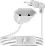 90-kraadine euro pistikupesa pikendus koos l&uuml;litiga 2.5A 250V pikendusjuhe euro pistikupesa koos l&uuml;litiga euro pikenduskaabel l&uuml;hike kodumasinatele arvuti TV monitorile (valge, 5m)