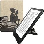kwmobile kaitsekott &uuml;hildub Amazon Kindle Paperwhite (2024)/Colorsoft - Faux Leather Case - eReader Cover Case - Woman Reading Black Beige
