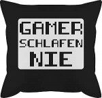 Shirtracer 50 x 50 cm - Lausungeid - Gamer schlafen nie - 50 x 50 cm - Must - M&auml;ngupadja kate koos lausungeid m&auml;ngukate ja t&auml;itmine Lausungeid padjakate naljakas