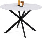 IDMarket - Alix 6 Seater Round Dining Table - Black Spider Base and Marble Effect Top - Alaska - 110cm