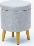 YXZN Stool with Storage Space, Footstool Storage Box, Removable Lid, Padded Seat Made of Linen, Solid Wood