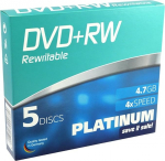 Platinum 4,7 GB DVD + RW Blank (4x kiirus, 120 min, DVD &uuml;mberkirjutatav) Slim Case 5 tk.
