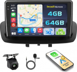 Android 15 4 + 64 GB autoraadio Renault Megane 3 2009-2014 9-tollise Incell puuteekraaniga, autoraadio 2DIN traadita Carplay Android autoga, FM/RDS raadio BT GPS WiFi tagurduskaamera + mikrofon