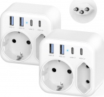 2-pack reisiadapter &Scaron;veits, &Scaron;veitsi adapter &Scaron;veits 4 USB ja 2 vahelduvvoolu pistikupesa, ELi ja &Scaron;veitsi pistikupesa adapter, &Scaron;veitsi reisipistik t&uuml;&uuml;p J Maldiividele, Rwandale, Liechtensteinile
