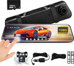 Dash Cam ees ja taga, 10'' FHD IPS puuteekraaniga Dual Dashcam, 1080P 4K Mirror Dash Cam, 170&deg; lai nurk, Super Night Vision, Loop Recording, 24H parkimisrežiim, 32GB kaart, intelligentne h&auml;&auml;ljuhtimine.