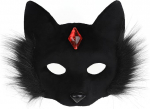 TINAYAUE Cute Fox Mask Half Face Cat Mask with Furry Hem and Red Gemstone Faux Fur Animal Cosplay Masquerade Halloween Christmas Carnival Party Costume Props for