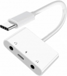 CY Type-C USB-C to Dual 3.5mm Audio AUX & Microphone Sound Card with PD Power Charge Adapter Compatible with Laptop Tablet Mobile Phone