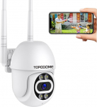 Topodome WiFi Camera for Indoor and Outdoor Use - 1080P PTZ Surveillance Camera with 940nm Invisible Infrared Night Vision, Two-Way Audio, Automatic Tracking, Person Detection, TF Card & Cloud