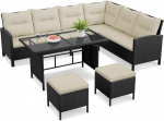Yaheetech Polyrattan Lounge koos nurgadiivaniga, s&ouml;&ouml;gilaud, 2 jalatsi ja padjad kuni 7 inimesele, ilmastikukindel aiam&ouml;&ouml;blikomplekt, rotangist istumiskomplekt, aia salong, s&ouml;&ouml;gikomplekt aeda