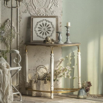 Vintage Halbmond-Konsolentisch, 80 cm (31,5 Zoll) - Eleganter Beistelltisch im Used-Look mit Metallgestell und Ablagefl&auml;che f&uuml;r Eingangsbereich, Flur, Wohnzimmer und Foyer(White)
