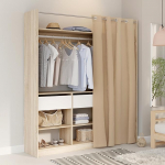 Forte LYTTELON 180 Innovaties garderoobis&uuml;steem kardinaga, beeži v&auml;rvi, avatud hoiuruum, puitmaterjal, tammepuidust dekor, 180 cm lai, 200 cm k&otilde;rge, 42 cm s&uuml;gavus