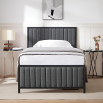 VECELO voodiraam 90 x 200 cm, metallist voodiraam &uuml;heinimesevoodi pehmendatud pea- ja jalaplaadiga, voodiraam lamellip&otilde;hjaga, 32 cm k&otilde;rgus voodi all, ei vaja pehmendusvoodit, hall