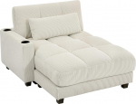 HOMCOM Chaise Longue 2-kohaline diivanvoodi 114 x 147 cm diivan voodifunktsiooniga, Corduroy v&auml;limus, vasak/parem k&auml;etugi, tassihoidja ja nimmepadi diivan elutuppa, magamistuppa, kreemikasvalge