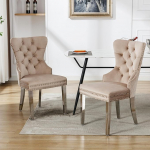 ModernLuxe s&ouml;&ouml;gitoa toolid 2 k&ouml;&ouml;gitoolist koosnev komplekt elutoa tool - polsterdatud tool uksep&ouml;&ouml;rdega, naelapea kaunistusega ja metalljalgadega, luksuslik sametkate, ergonoomiline seljatugi - beež