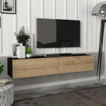 [en.casa] Toivakka TV-kapp 2 hoiukambriga Lowboard 135 x 31 x 25 cm Ujuv ripplaud must/tammepuidust