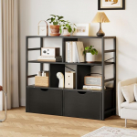 Dripex raamaturiiul 2 sahtliga, k&ouml;&ouml;giriiul 7-kohaline puidust ja metallist raamiga, seisev riiul, kuubikujuline riiul magamistuppa, elutuppa, kontorisse, k&ouml;&ouml;ki, 33 x 100 x 90 cm, must