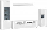 Stanley elutoa komplekt, 4-osaline Lowboard, vitriinkapp, poolk&otilde;rge seinaplaat, k&otilde;rgl&auml;ikega esik&uuml;lg, esivalgustus, valge