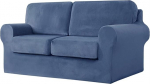 Sametist diivanikatte komplekt, tumehall, elastse p&otilde;hjaga, m&ouml;&ouml;bli kaitsja lastele, 2 padjaga diivanile, diivanikatte (St Blue)