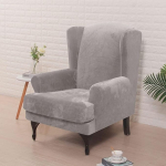 2-osaline sametist tiib-tool Slipcovers Set - Stretch Plush katted koos elastse tooliga (helehall)
