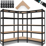MASKO&reg; Set of 3 Shelving System Metal Storage Shelving 1 x Corner Shelf & 2 x Storage Shelves 15 Shelves MDF Panels Shelf 2625 kg Workshop Shelf Cellar Shelf Garage Heavy Duty Shelving Boltless