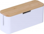 Relaxdays kaablikarp elektripistikule, bambus, kaas, HBT: 14,5 x 34 x 11 cm, peidab kaablid, pistikupesa, naturaalne/valge