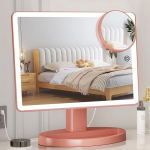 FUNTOUCH suur valgustatud meigivaatepeegel, 37 x 22,8 cm, 88 LED, 360 kraadi p&ouml;&ouml;rlev puuteekraan, 10X suurendamine, lauapeegel, roosakas kuldne