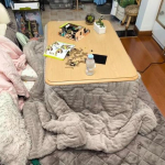 Kotatsu k&uuml;ttelaua komplekt, Jaapani m&ouml;&ouml;bel, futonp&otilde;randalaud, 4-osaline komplekt, multifunktsionaalne t&auml;ispuidust laud talvek&uuml;tteks, jalgade soojendaja, kohvilaud, perekond, soe kingitus elutuppa (120 x