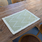 AMDXD 2 taldriku komplekt pesemisv&otilde;imelised ruudukujulised pol&uuml;estrist puuvillased taldrikud Boho lainetriibud mustriga tupsuga Kuumakindlad lauaplaadid pestavad kollane beež s&ouml;&ouml;gilauale 30 x 45 cm