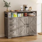BonVache Sideboard, sahtlitega k&ouml;&ouml;gikapp, hoiukapp, avatud riiuliga k&uuml;ljepaneel, kohvibaarikapp k&ouml;&ouml;ki, s&ouml;&ouml;gituppa, elutuppa, 120 x 35 x 95 cm, halli v&auml;rvi, puidu v&auml;limusega.