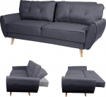 Mendler HWC-J19 3-kohaline kokkupandav diivan Lounge Diivan Sleep Function 203 cm Kangas / Tekstiil Antratsiit