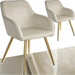 tectake&reg; S&ouml;&ouml;gitooli toolid k&auml;etoega, sametiga polsterdatud toolid, m&ouml;&ouml;bel s&ouml;&ouml;gilauda, garderoobi, elutuppa, s&ouml;&ouml;gituppa, t&ouml;&ouml;ruumi, ergonoomiline s&ouml;&ouml;gitool, kreemikas/kuldne, 2 tk komplektis