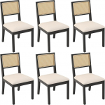 Westice Rattan Esszimmerst&uuml;hle 6er Set Bauernhaus Natur Esszimmerst&uuml;hle mit Polsterkissen Holz Armlehne St&uuml;hle f&uuml;r K&uuml;che/Restoran, Schwarz