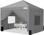 Quictent Pop Up Gazebo 4 k&uuml;ljega, 3 x 3 m veekindel &uuml;rituse varikatus v&otilde;rkakende ja rullkottiga, 4 liivakotti, kokkupandav peotelk aeda, grillimiseks, telkimiseks, hall
