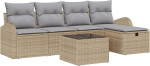 5-teiliges Garten Sofa Set Beige Hellgrau Poly Rattan f&uuml;r Terrasse als Outdoor Sitzgruppe mit Kissen und Stauraum