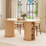 Esstisch Oval 180x90cm mit Stauraum, Ausziehbarer Holztisch f&uuml;r 6-8 Personen, Moderner Esszimmertisch mit Ablagefl&auml;che f&uuml;r K&uuml;che & Wohnzimmer