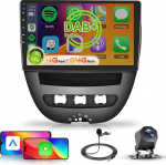 8 Core 4 + 64G: Hodozzy Carplay DAB autoraadio Toyota Aygo/Peugeot 107/Citroen C1 2005-2014, 10-tolline puuteekraaniga Android autoraadio Android Car/WiFi/GPS/RDS/FM/Bluetooth/USB + tagurduskaamera