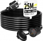 Kummist pikenduskaabel 25 m v&auml;lise kaabli pikendused kaitsva kontaktpistikuga Schuko pikendus 16 A/250 V, must, H05RR-F 3G 1.5 mm&sup2;
