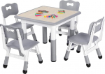 Clevich laste laud koos 4 tooliga, laste lauatoolide komplekt, 60 x 60 x 60 cm, plastist lastem&ouml;&ouml;bel, reguleeritava k&otilde;rgusega laste istumiskomplekt lastetoas, koolis, lasteaias, lasteaias