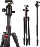 POLAM-FOTO 168 cm Camera Tripod Aluminium Alloy Tripod with Monopod and 360&deg; Ball Head, Travel Tripod Photo Tripod with Ball Head Quick Release Plate and Tripod Bag