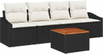 Rantry 5-teiliges Garten Sofa Set mit Kissen in Schwarz Poly Rattan Akazie Gartenlounge Model3356430