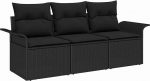 Rantry 3-teiliges Garten Sofa Set mit Kissen Schwarz Poly Rattan, 2-Sitzer Garten Sofa mit Stauraum & Kissen Schwarz Poly Rattan Gartenlounge Model3353892