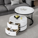 Montary &uuml;mmargune kohvilaud 2 tk, 60 x 60 x 46 cm ja 50 x 50 x 30,8 cm, sahtliga ja k&otilde;rgl&auml;ikega marmorist, maksimaalne koormus 30 kg, pesakombinatsioonina