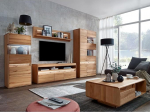 Living Room Furniture Set Solid Beech Heartwood Oiled with Highboard, Wall Board, Lowboard, Display Cabinet, Coffee Table and LED Lighting, 5 Pieces, Real Wood/Solid Wood, Soft Close, Handle-Free