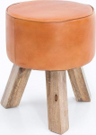 FineBuy Design FB45553 Wooden Stool 37 x 45 x 37 cm Modern Footstool Round Gymnastics Stand Leather Stool Wooden Legs Stool Solid Wood with Leather Small Footstool Upholstered Wooden Stool with Real