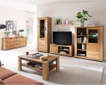 Living Room Furniture Set Partially Solid Oak 6 Pieces 1 Display Cabinet 1 Wall Shelf 1 Lowboard 1 Highboard 1 Coffee Table 1 Sideboard with Lighting