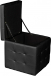 Dmora - Pouf Container Made of Faux Leather, Black, 45 x 47 x 45 cm